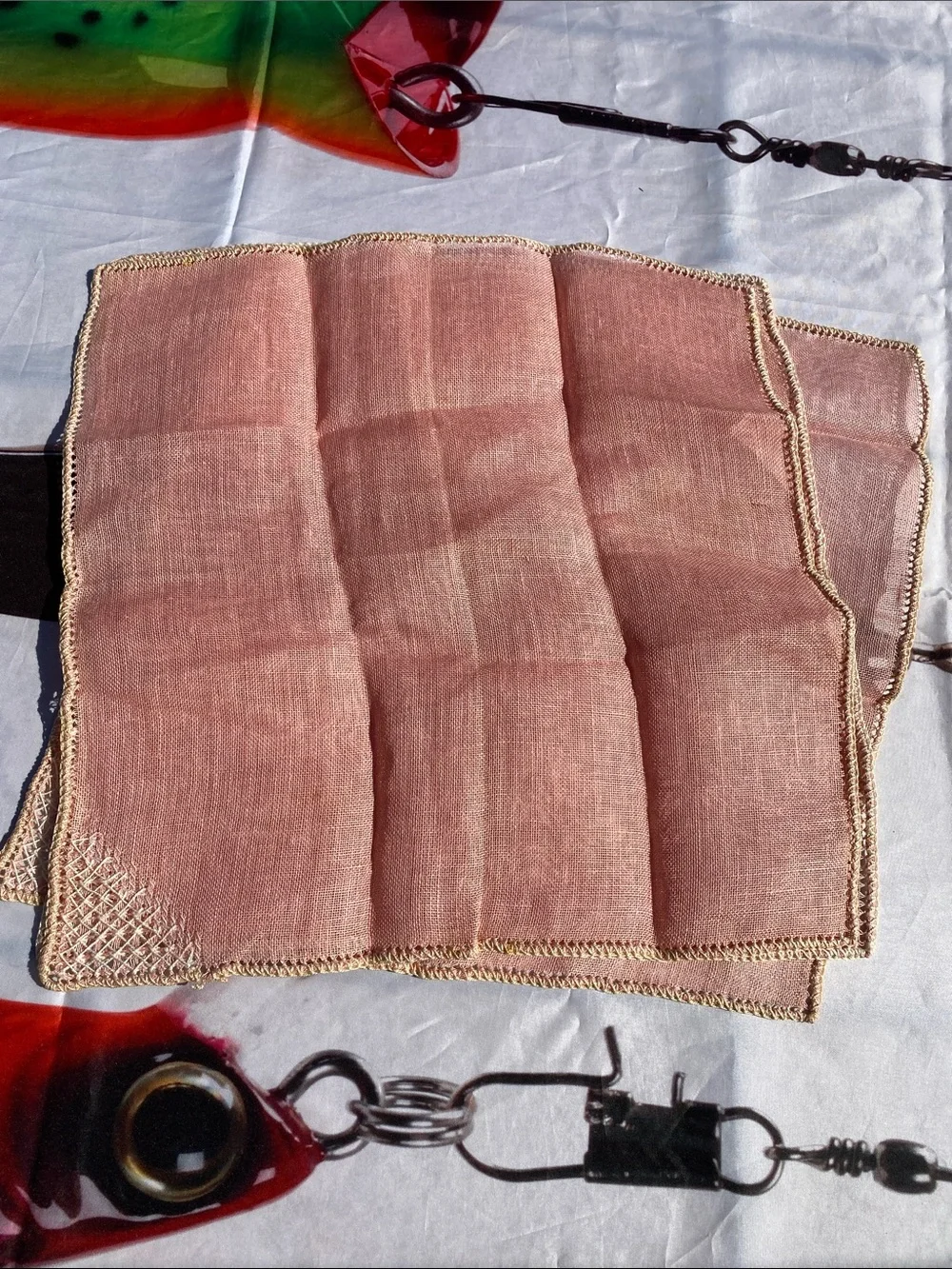 Vintage Dusty-Rose Hue Linen Napkins/Placemat Hand-Crocheted Trim - Set of 4